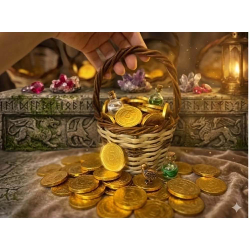 MİNİ HASIR SEPET İÇİNDE ALTIN PARA ÇİKOLATA 100 ADET