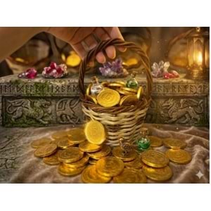 MİNİ HASIR SEPET İÇİNDE ALTIN PARA ÇİKOLATA 100 ADET