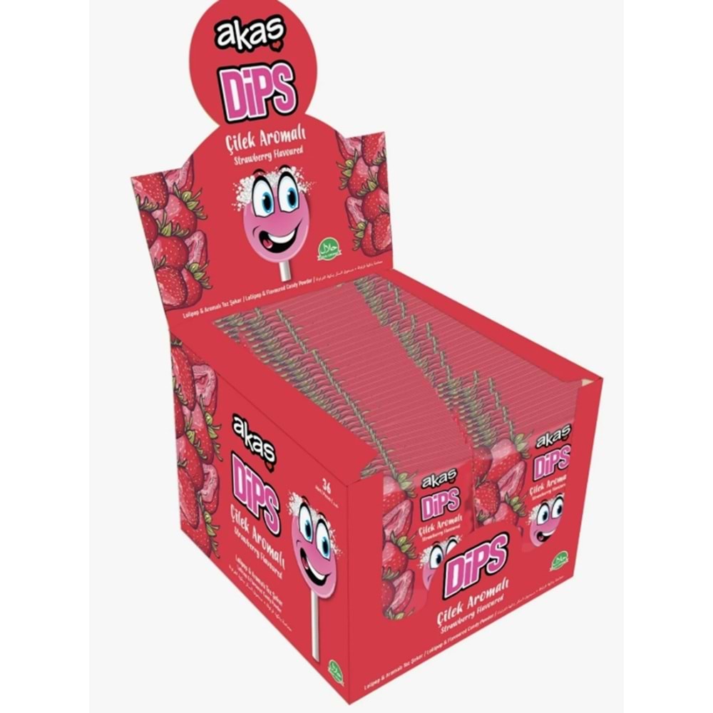 AKAŞ DİPS EKŞİLİ TOZ BANDIRMALI LOLİPOP ŞEKER 36 ADET